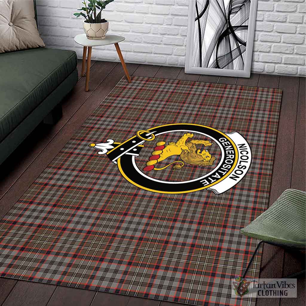 Tartan Vibes Clothing Nicolson Hunting Weathered Tartan Area Rug with Family Crest