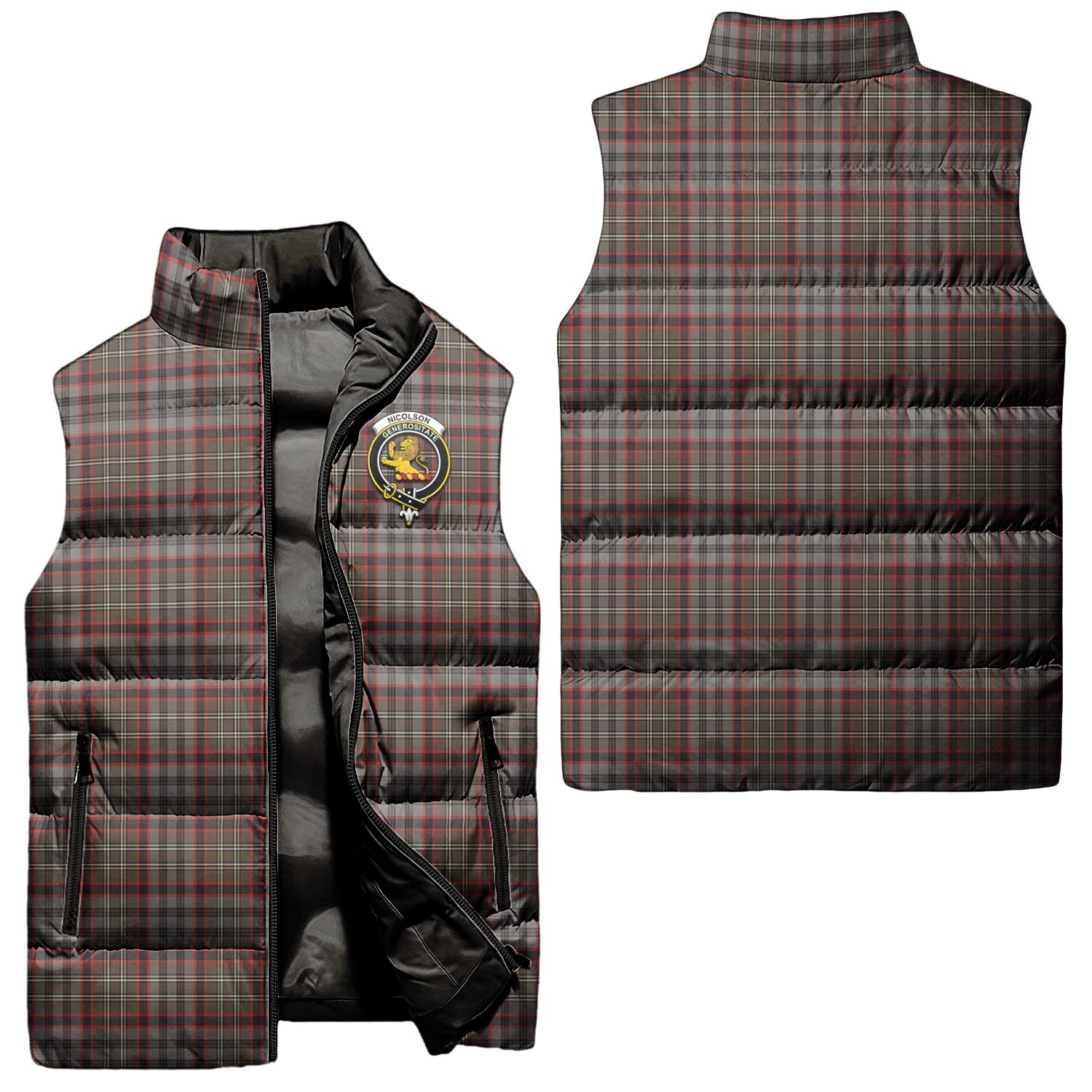 Nicolson Hunting Weathered Tartan Sleeveless Puffer Jacket with Family Crest Unisex - Tartanvibesclothing