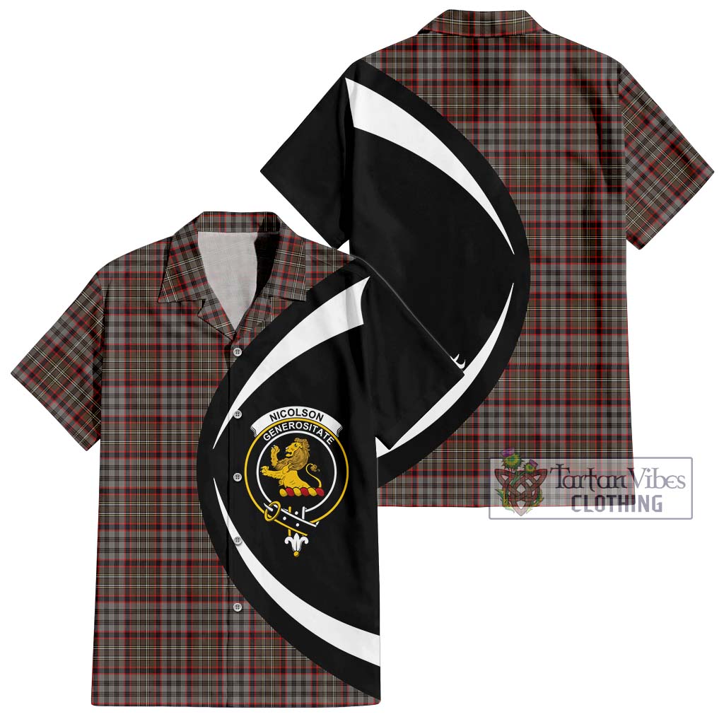 Nicolson Hunting Weathered Tartan Short Sleeve Button Up with Family Crest Circle Style Kid - Tartan Vibes Clothing