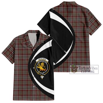 Nicolson Hunting Weathered Tartan Short Sleeve Button Up with Family Crest Circle Style