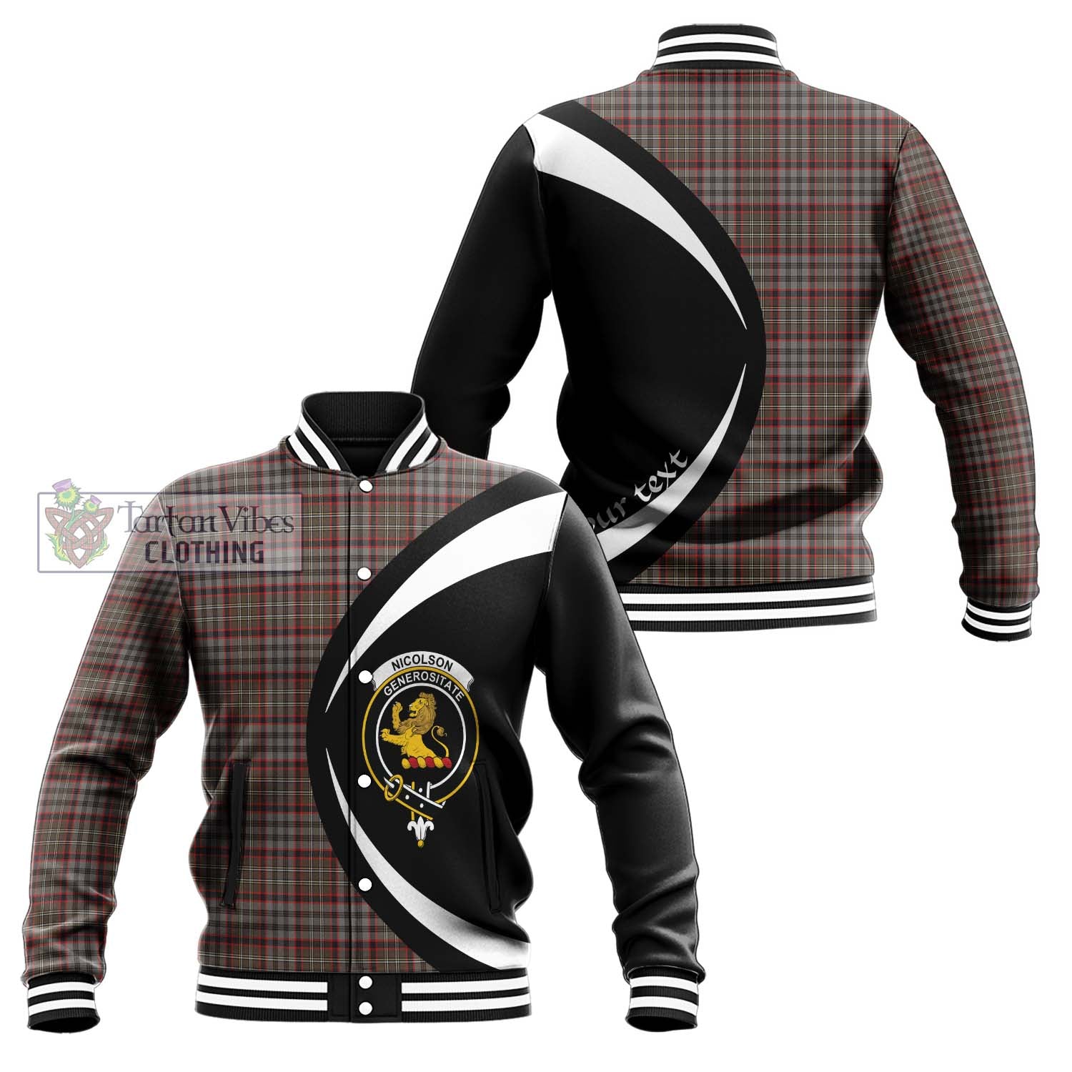 Nicolson Hunting Weathered Tartan Baseball Jacket with Family Crest Circle Style Unisex - Tartan Vibes Clothing