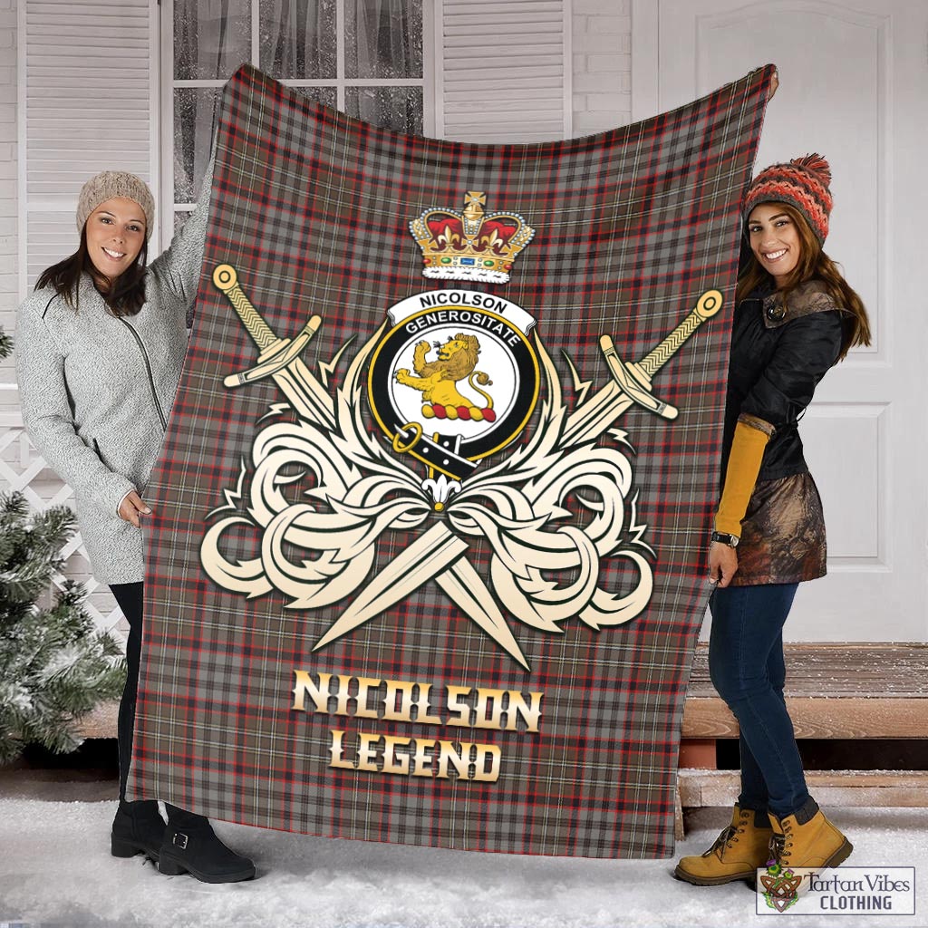 Tartan Vibes Clothing Nicolson Hunting Weathered Tartan Blanket with Clan Crest and the Golden Sword of Courageous Legacy