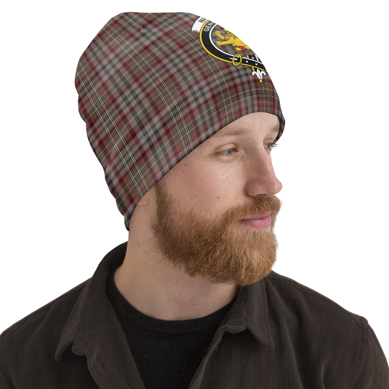 Nicolson Hunting Weathered Tartan Beanies Hat with Family Crest One Size 10.5*10.2 inches - Tartan Vibes Clothing