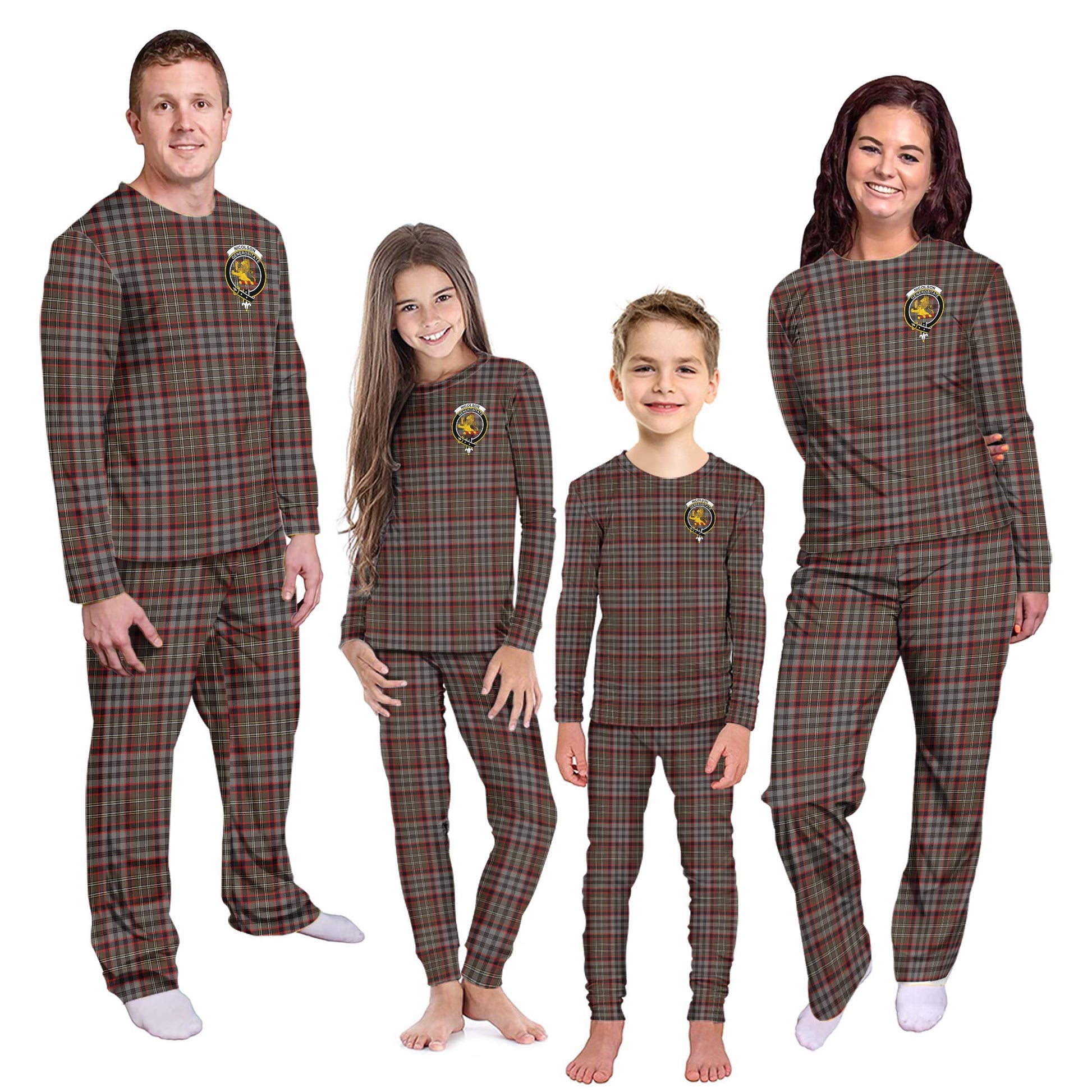 Nicolson Hunting Weathered Tartan Pajamas Family Set with Family Crest - Tartanvibesclothing