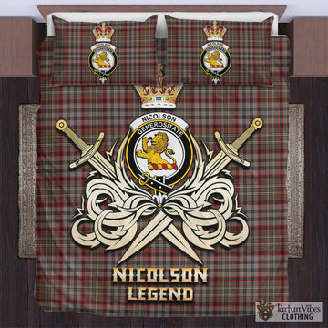 Nicolson Hunting Weathered Tartan Bedding Set with Clan Crest and the Golden Sword of Courageous Legacy