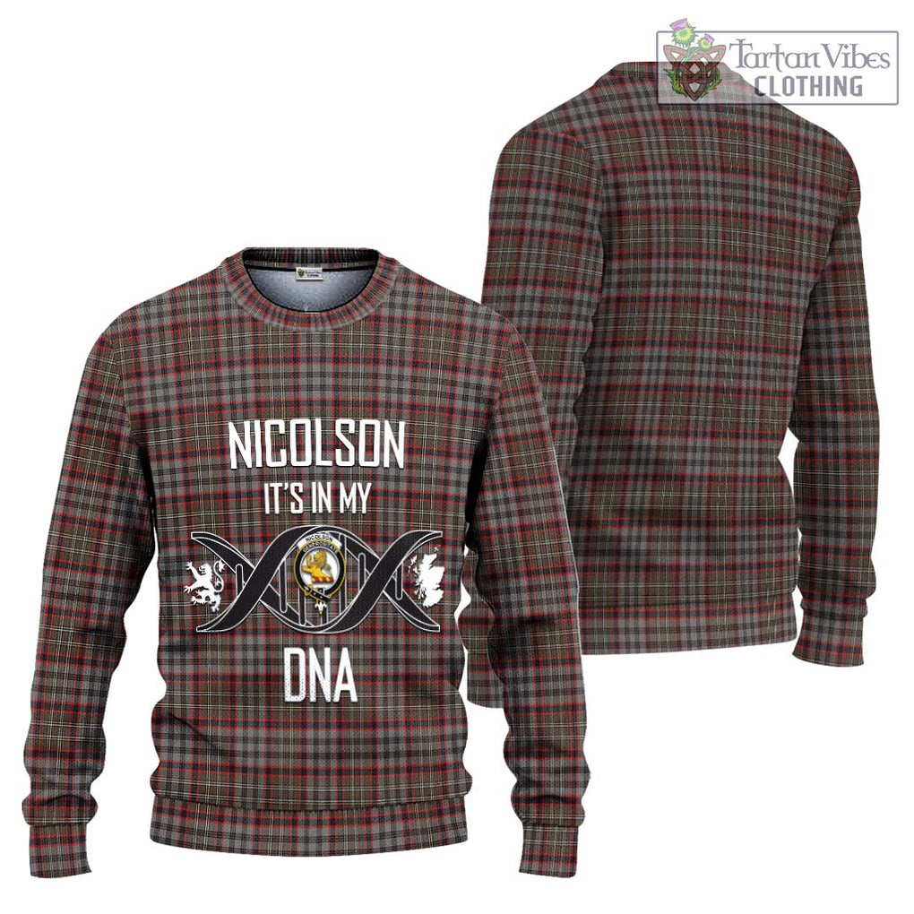 Nicolson Hunting Weathered Tartan Knitted Sweater with Family Crest DNA In Me Style Unisex - Tartanvibesclothing Shop