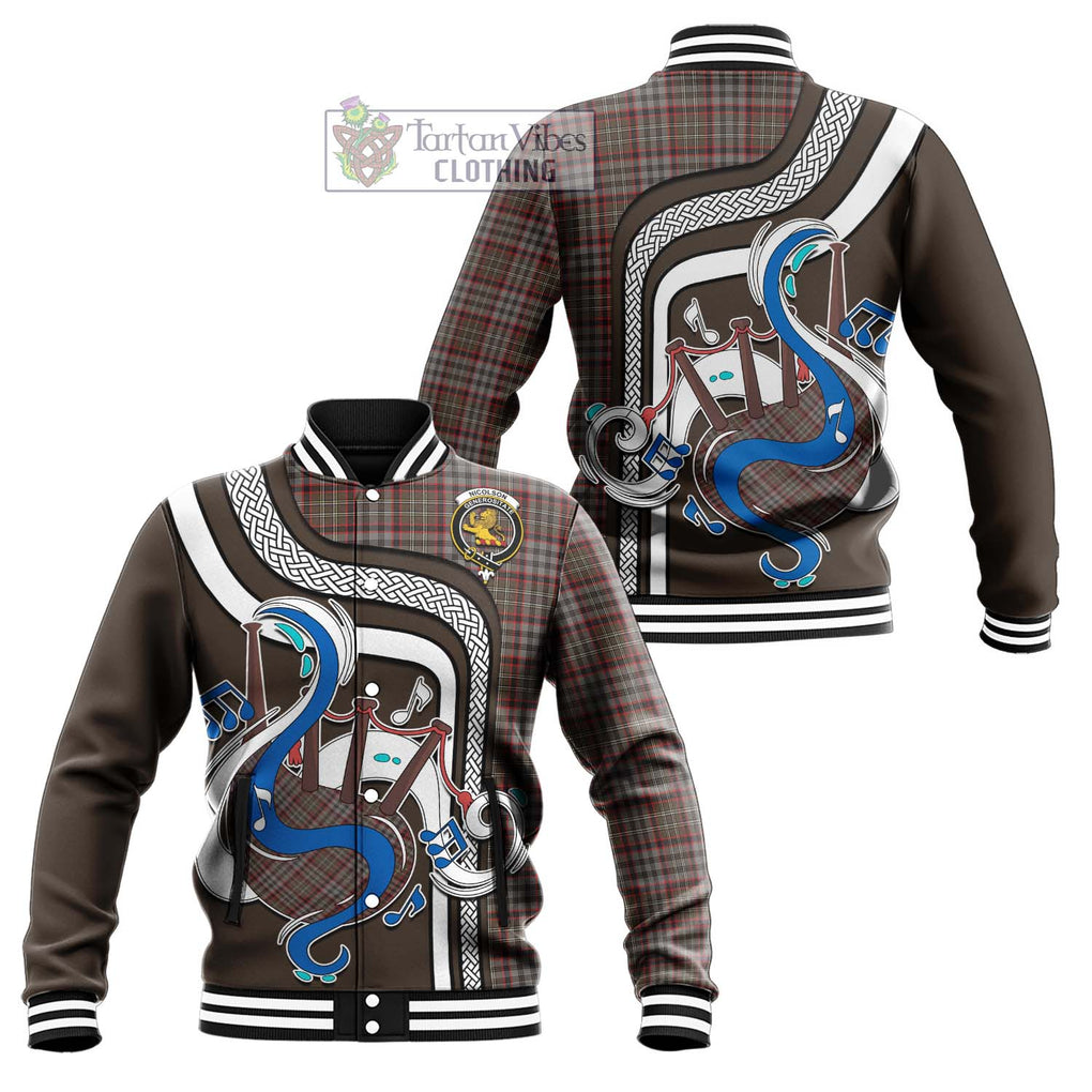 Tartan Vibes Clothing Nicolson Hunting Weathered Tartan Baseball Jacket with Epic Bagpipe Style