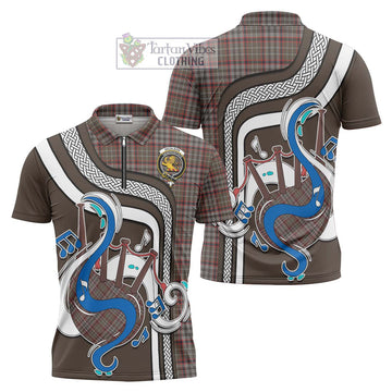 Nicolson Hunting Weathered Tartan Zipper Polo Shirt with Epic Bagpipe Style