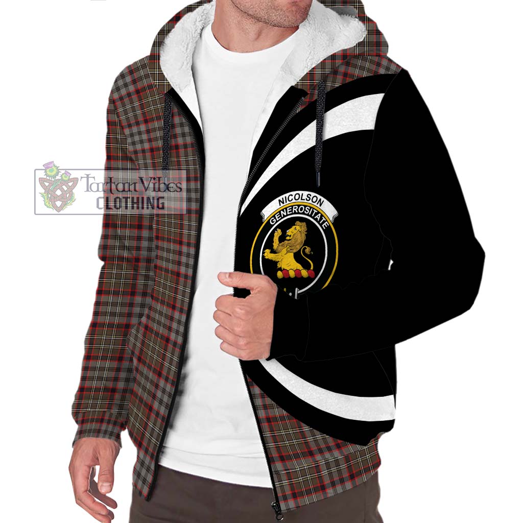 Nicolson Hunting Weathered Tartan Sherpa Hoodie with Family Crest Circle Style Unisex S - Tartan Vibes Clothing