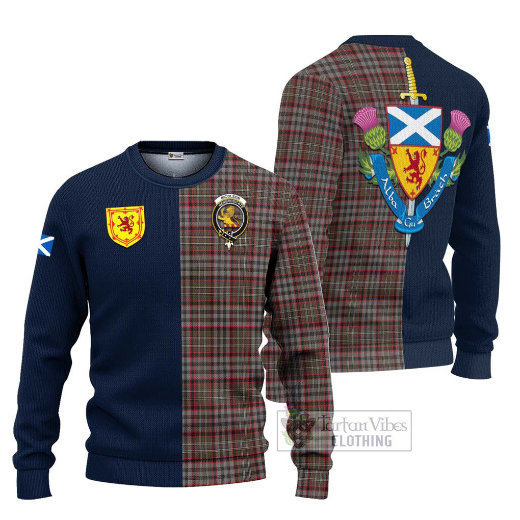 Tartan Vibes Clothing Nicolson Hunting Weathered Tartan Knitted Sweater with Scottish Lion Royal Arm Half Style