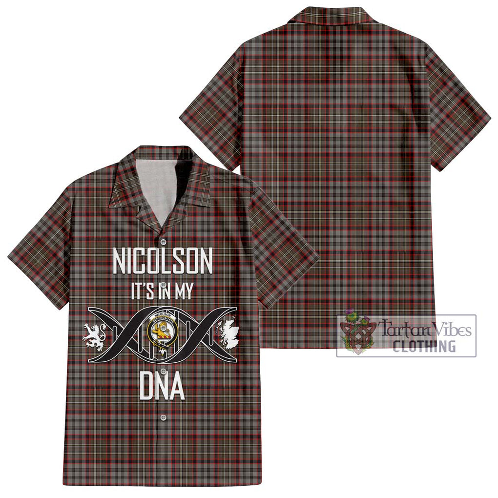 Nicolson Hunting Weathered Tartan Short Sleeve Button Shirt with Family Crest DNA In Me Style Kid - Tartanvibesclothing Shop