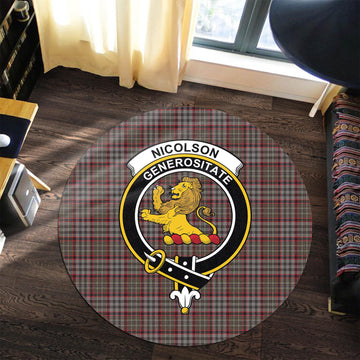 Nicolson Hunting Weathered Tartan Round Rug with Family Crest