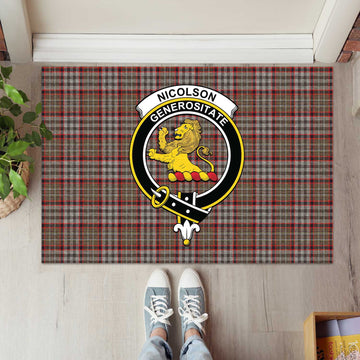 Nicolson Hunting Weathered Tartan Door Mat with Family Crest