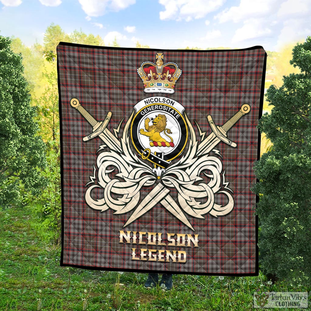 Tartan Vibes Clothing Nicolson Hunting Weathered Tartan Quilt with Clan Crest and the Golden Sword of Courageous Legacy