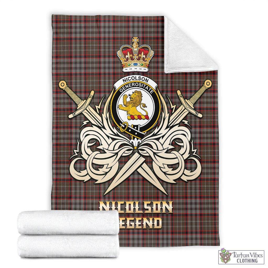 Tartan Vibes Clothing Nicolson Hunting Weathered Tartan Blanket with Clan Crest and the Golden Sword of Courageous Legacy