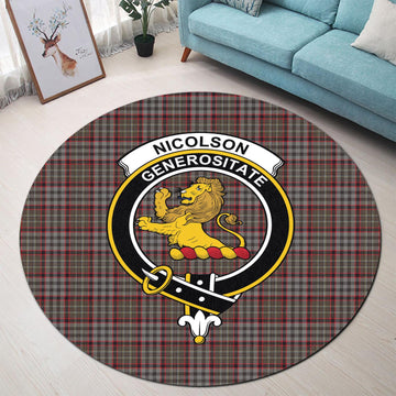 Nicolson Hunting Weathered Tartan Round Rug with Family Crest