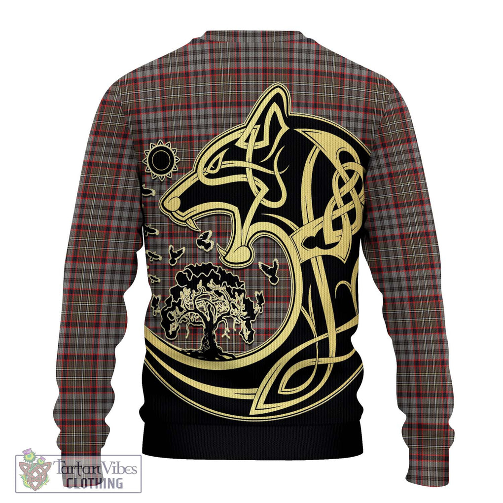 Nicolson Hunting Weathered Tartan Knitted Sweater with Family Crest Celtic Wolf Style - Tartan Vibes Clothing