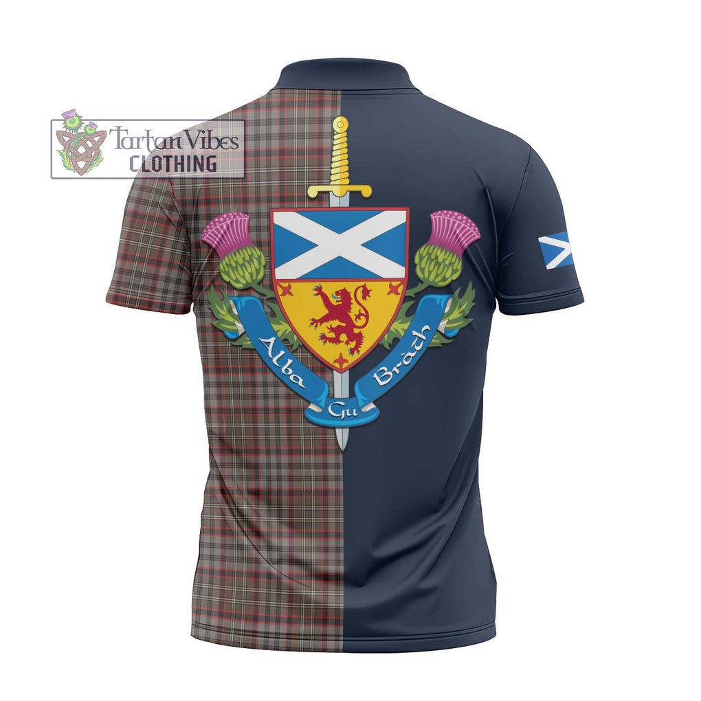 Tartan Vibes Clothing Nicolson Hunting Weathered Tartan Zipper Polo Shirt with Scottish Lion Royal Arm Half Style