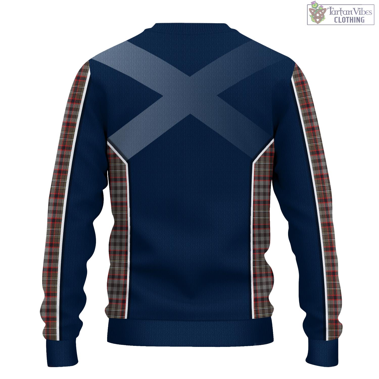 Tartan Vibes Clothing Nicolson Hunting Weathered Tartan Knitted Sweatshirt with Family Crest and Scottish Thistle Vibes Sport Style