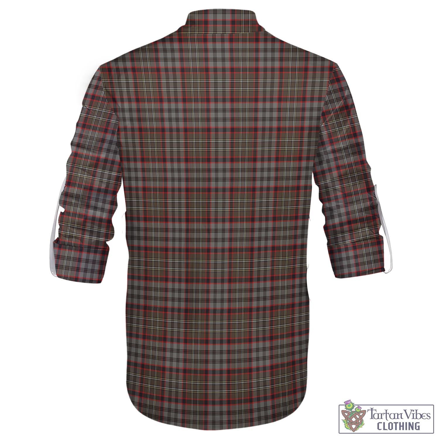 Tartan Vibes Clothing Nicolson Hunting Weathered Tartan Men's Scottish Traditional Jacobite Ghillie Kilt Shirt with Family Crest