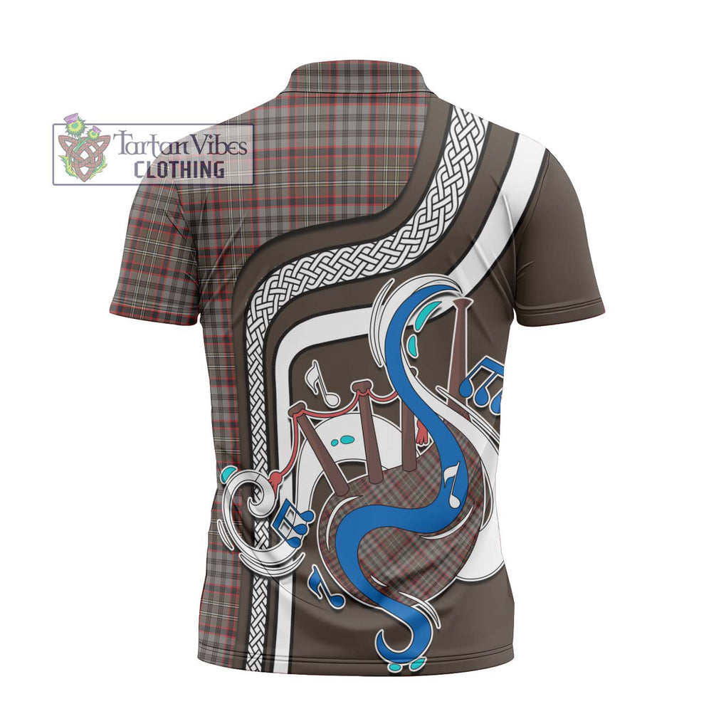 Nicolson Hunting Weathered Tartan Zipper Polo Shirt with Epic Bagpipe Style - Tartanvibesclothing Shop