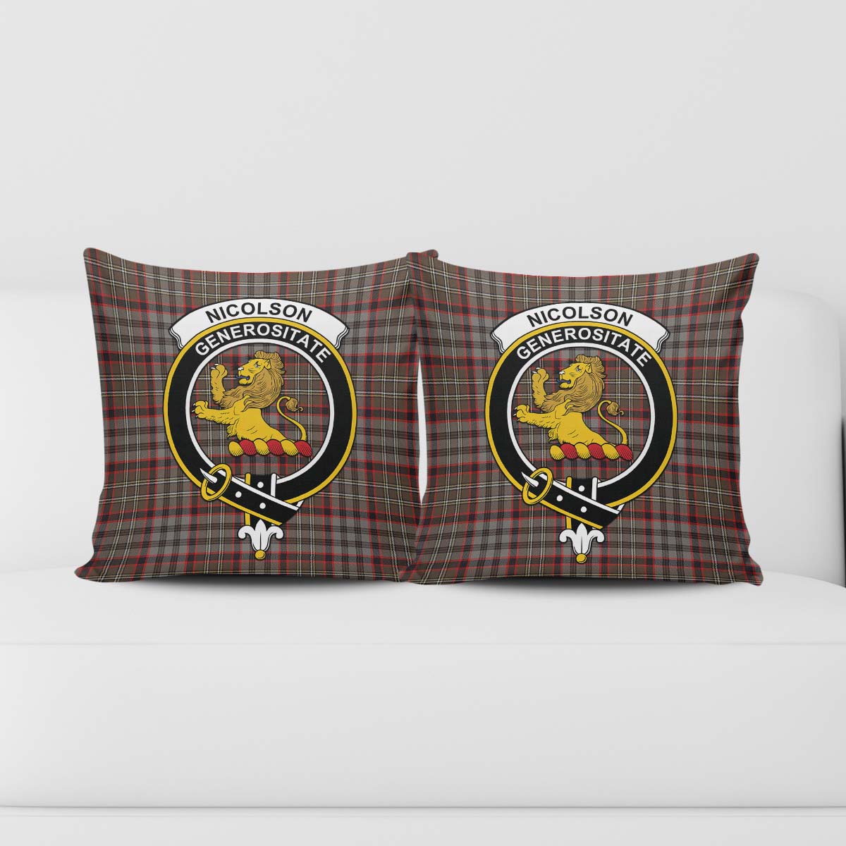 Nicolson Hunting Weathered Tartan Pillow Cover with Family Crest - Tartanvibesclothing