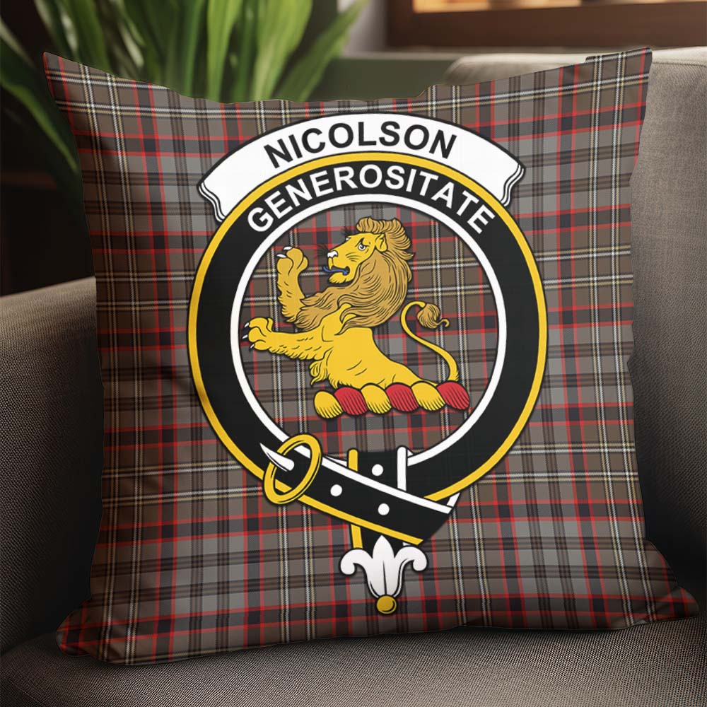 Nicolson Hunting Weathered Tartan Pillow Cover with Family Crest - Tartanvibesclothing