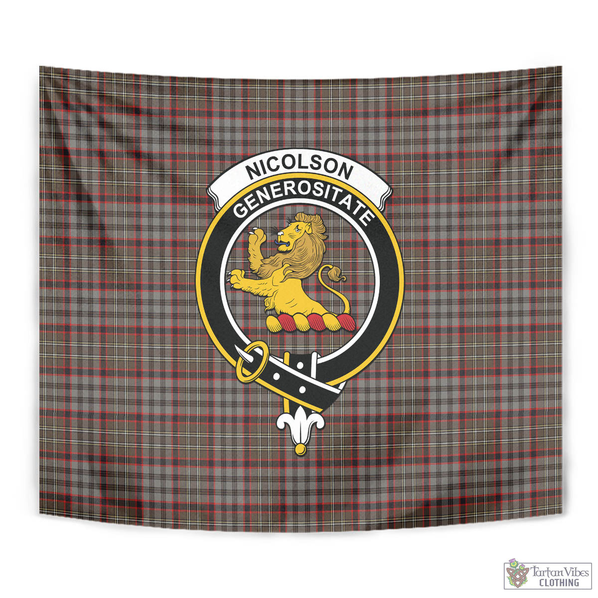 Tartan Vibes Clothing Nicolson Hunting Weathered Tartan Tapestry Wall Hanging and Home Decor for Room with Family Crest