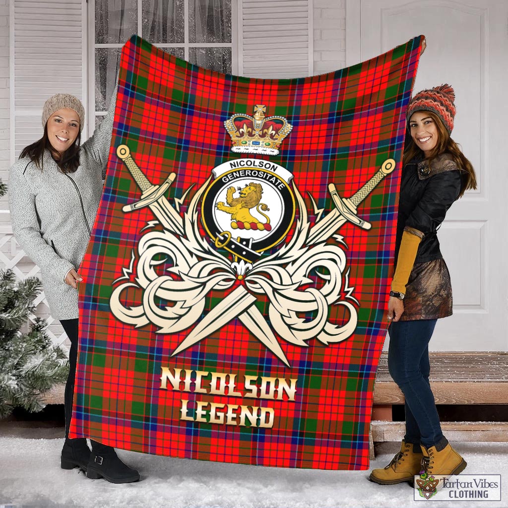 Tartan Vibes Clothing Nicolson Modern Tartan Blanket with Clan Crest and the Golden Sword of Courageous Legacy