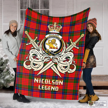 Nicolson Modern Tartan Blanket with Clan Crest and the Golden Sword of Courageous Legacy