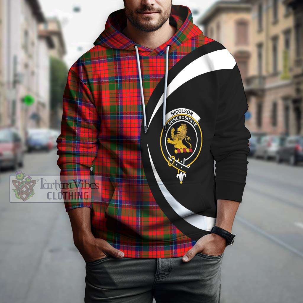 Nicolson Modern Tartan Hoodie with Family Crest Circle Style Zip Hoodie - Tartan Vibes Clothing