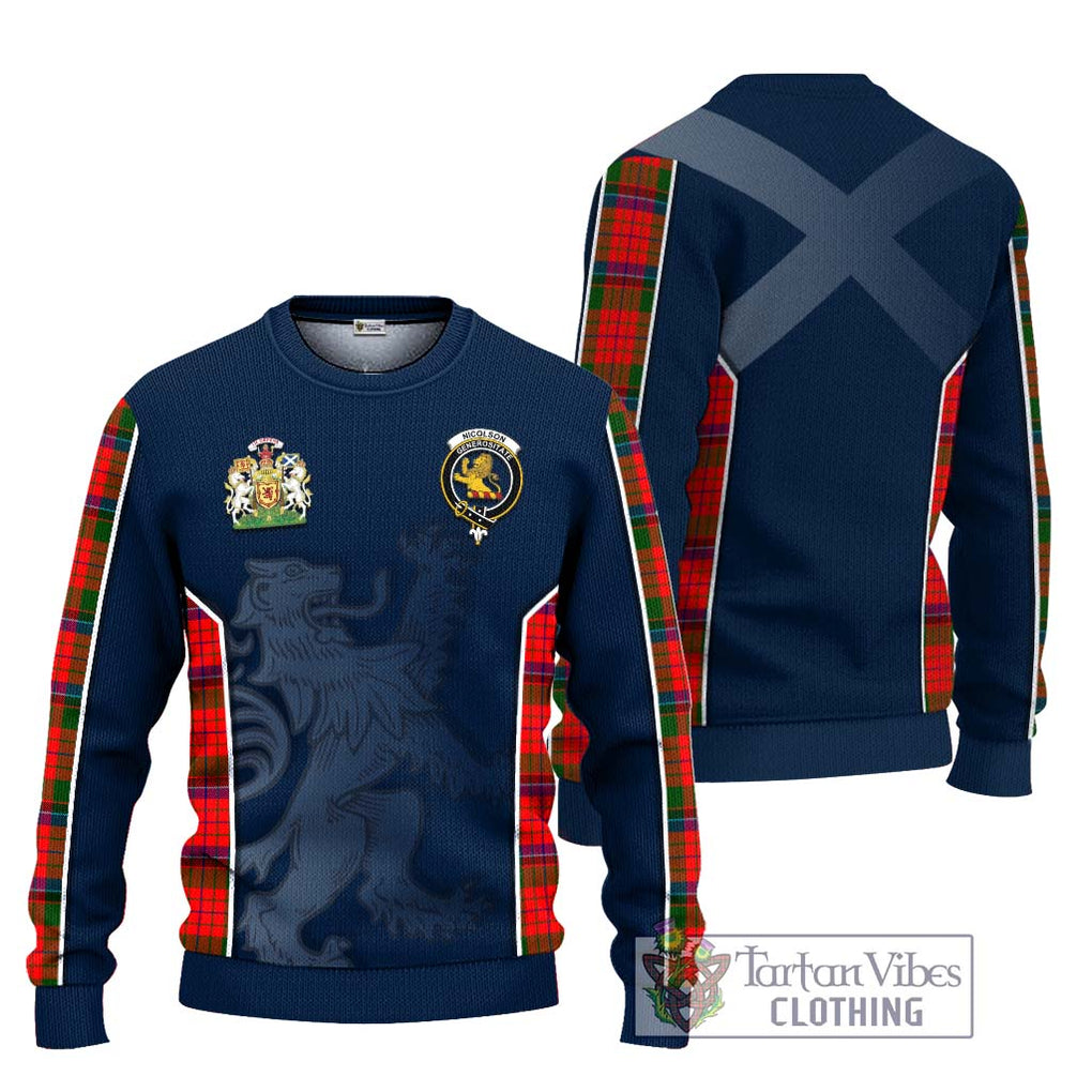 Nicolson Modern Tartan Knitted Sweater with Family Crest and Lion Rampant Vibes Sport Style Unisex - Tartan Vibes Clothing