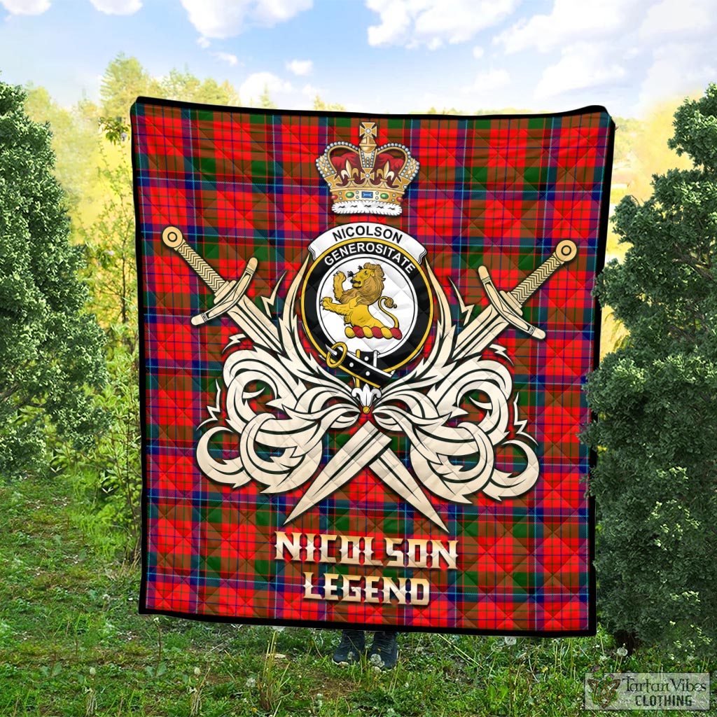 Tartan Vibes Clothing Nicolson Modern Tartan Quilt with Clan Crest and the Golden Sword of Courageous Legacy