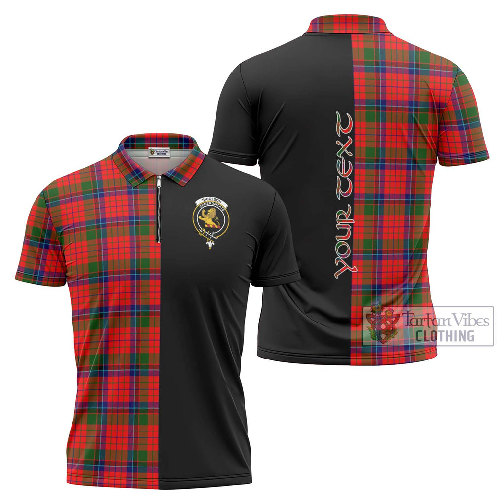 Nicolson Modern Tartan Zipper Polo Shirt with Family Crest and Half Of Me Style Unisex - Tartanvibesclothing Shop