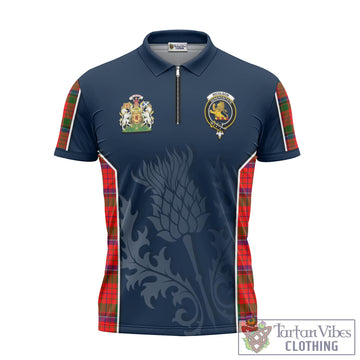 Nicolson Modern Tartan Zipper Polo Shirt with Family Crest and Scottish Thistle Vibes Sport Style