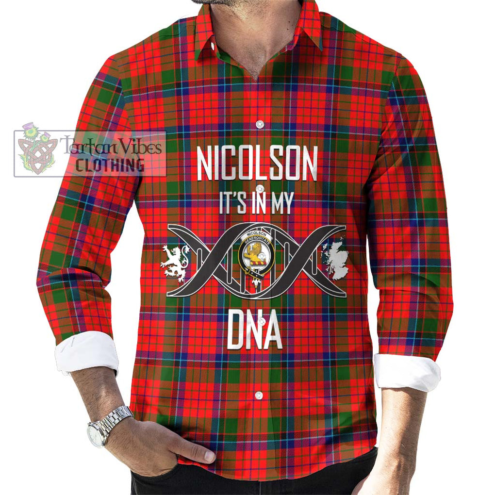 Nicolson Modern Tartan Long Sleeve Button Shirt with Family Crest DNA In Me Style Men's Shirt S - Tartanvibesclothing Shop