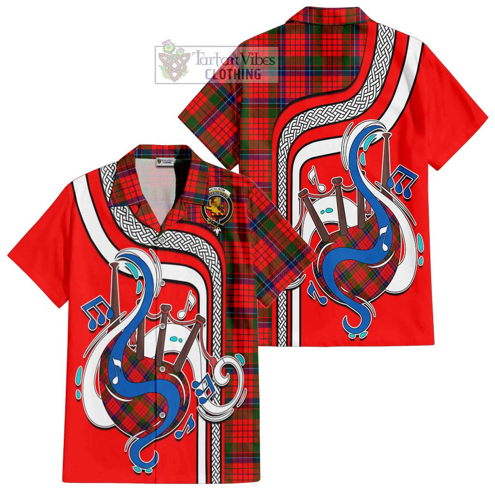 Nicolson Modern Tartan Short Sleeve Button Shirt with Epic Bagpipe Style Kid - Tartanvibesclothing Shop