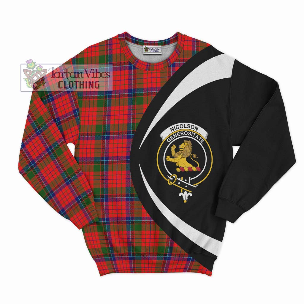 Nicolson Modern Tartan Sweatshirt with Family Crest Circle Style Unisex - Tartan Vibes Clothing