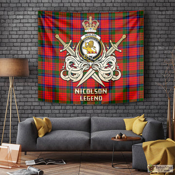 Nicolson Modern Tartan Tapestry with Clan Crest and the Golden Sword of Courageous Legacy