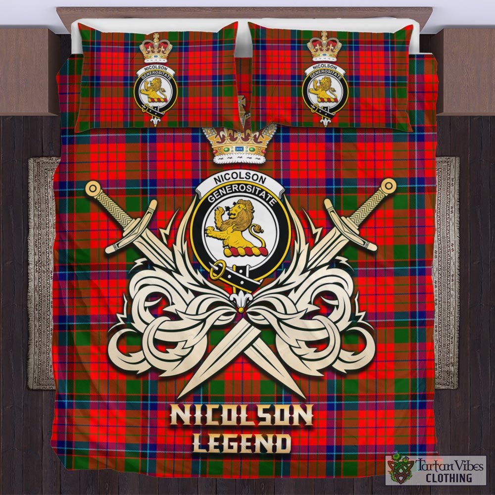 Tartan Vibes Clothing Nicolson Modern Tartan Bedding Set with Clan Crest and the Golden Sword of Courageous Legacy