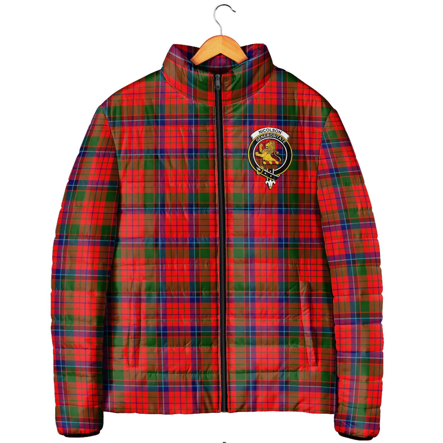 Nicolson Modern Tartan Padded Jacket with Family Crest Men's Padded Jacket - Tartan Vibes Clothing