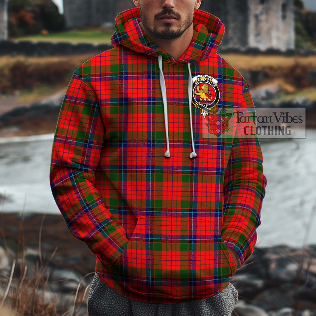 Nicolson Modern Tartan Cotton Hoodie with Family Crest Pullover Hoodie XS - Tartan Vibes Clothing