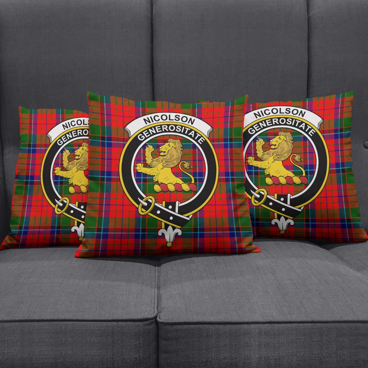 Nicolson Modern Tartan Pillow Cover with Family Crest Square Pillow Cover - Tartanvibesclothing