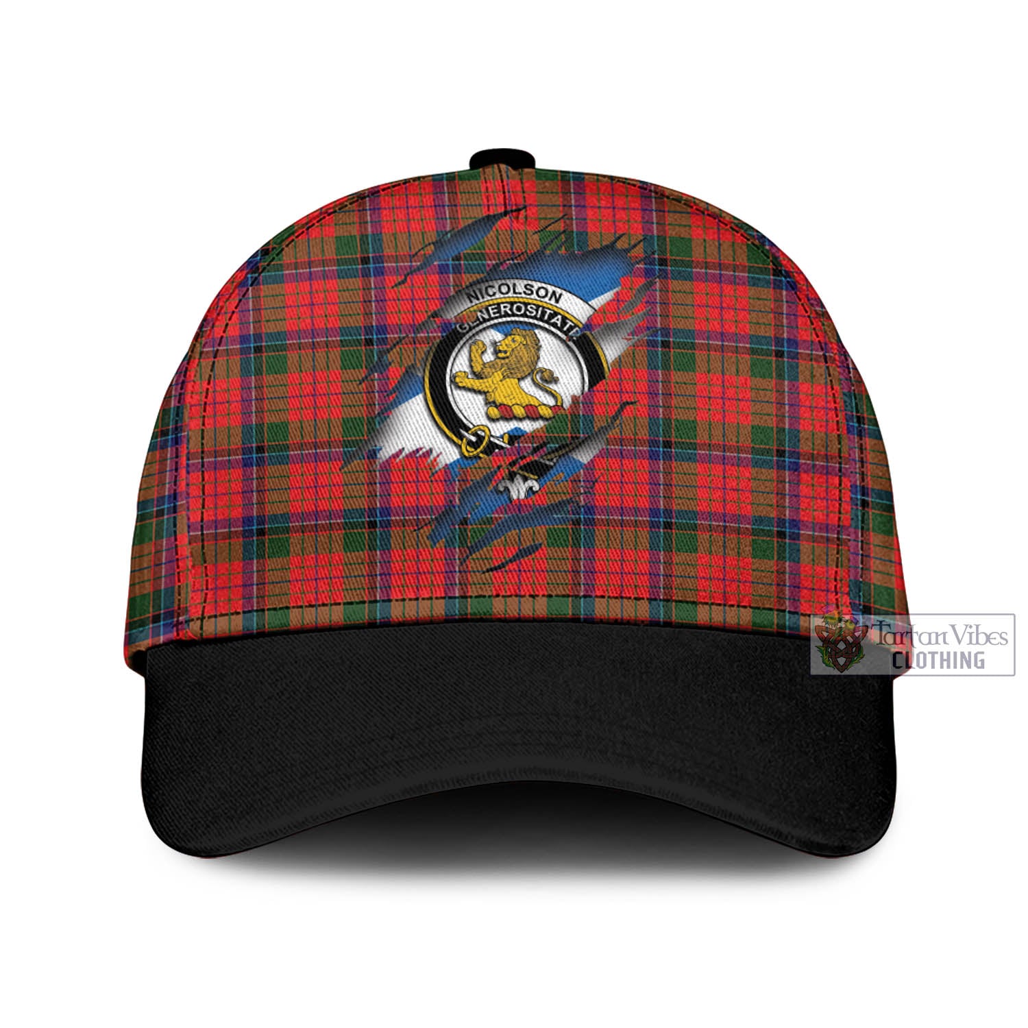 Tartan Vibes Clothing Nicolson Modern Tartan Classic Cap with Family Crest In Me Style