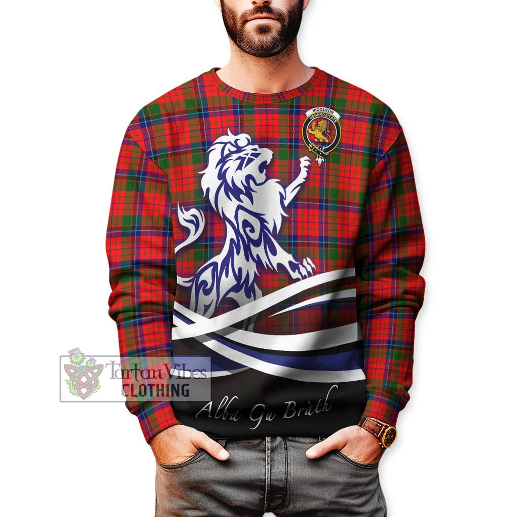 Nicolson Modern Tartan Sweatshirt with Alba Gu Brath Regal Lion Emblem Unisex - Tartanvibesclothing Shop