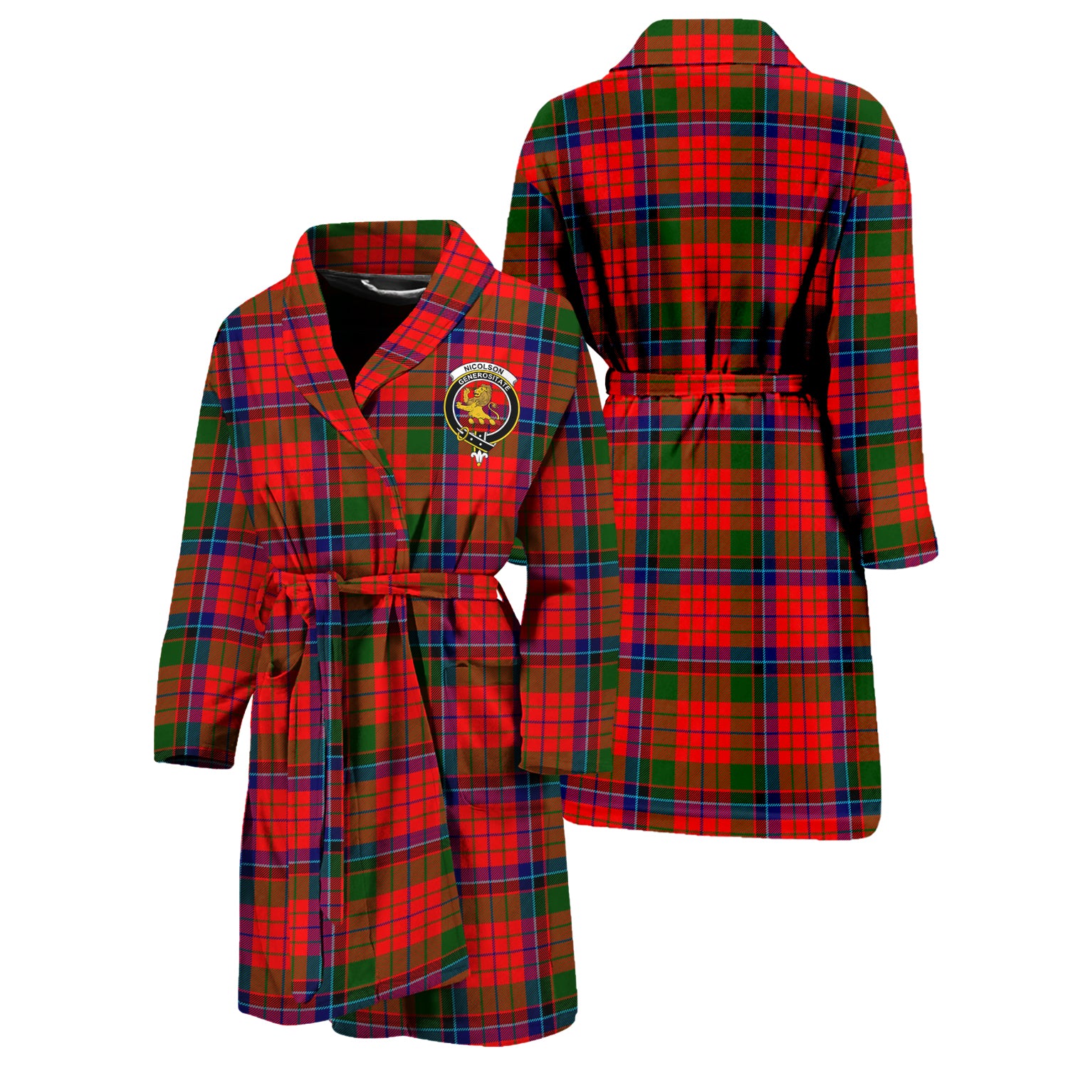 Nicolson Modern Tartan Bathrobe with Family Crest Unisex S - Tartan Vibes Clothing