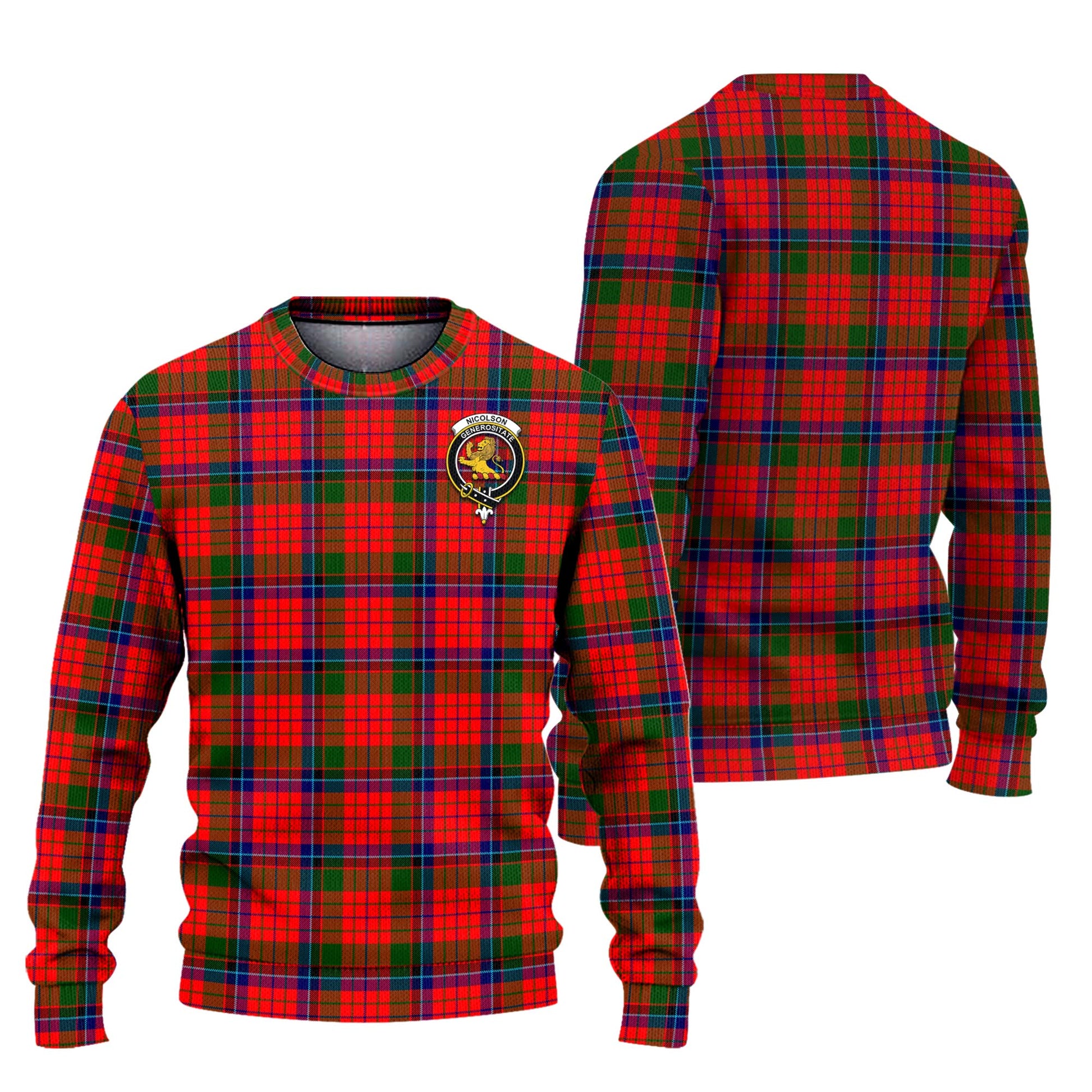 Nicolson Modern Tartan Knitted Sweater with Family Crest Unisex - Tartanvibesclothing