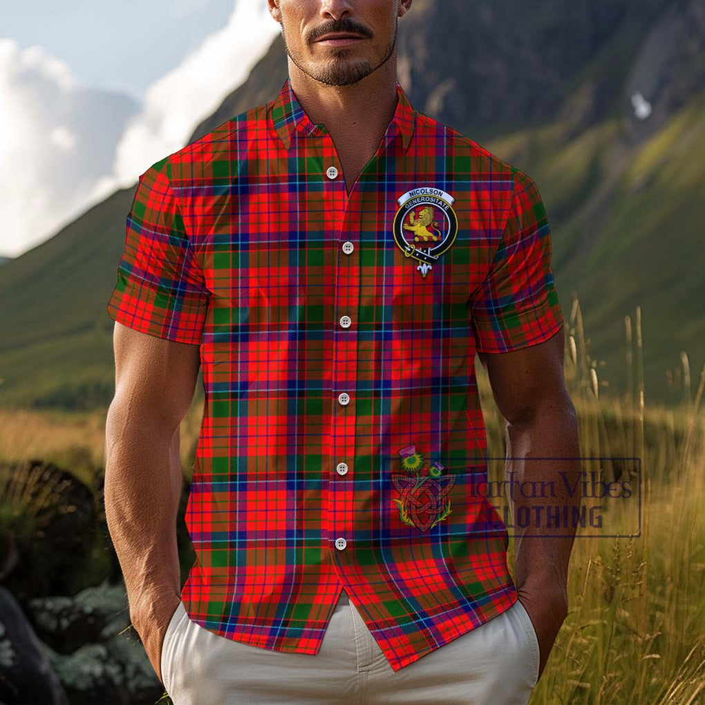 Nicolson Modern Tartan Cotton Hawaiian Shirt with Family Crest Adult - Tartan Vibes Clothing