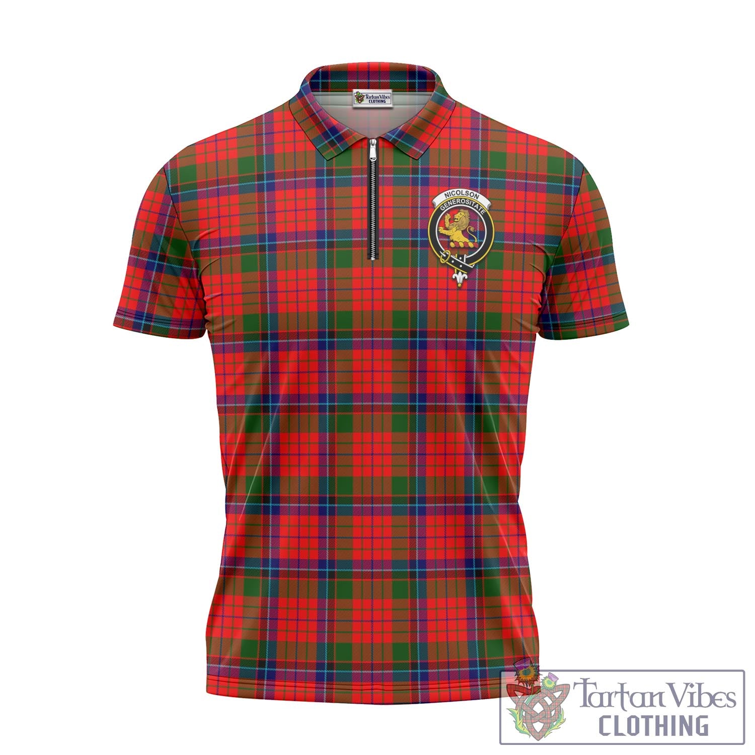 Tartan Vibes Clothing Nicolson Modern Tartan Zipper Polo Shirt with Family Crest