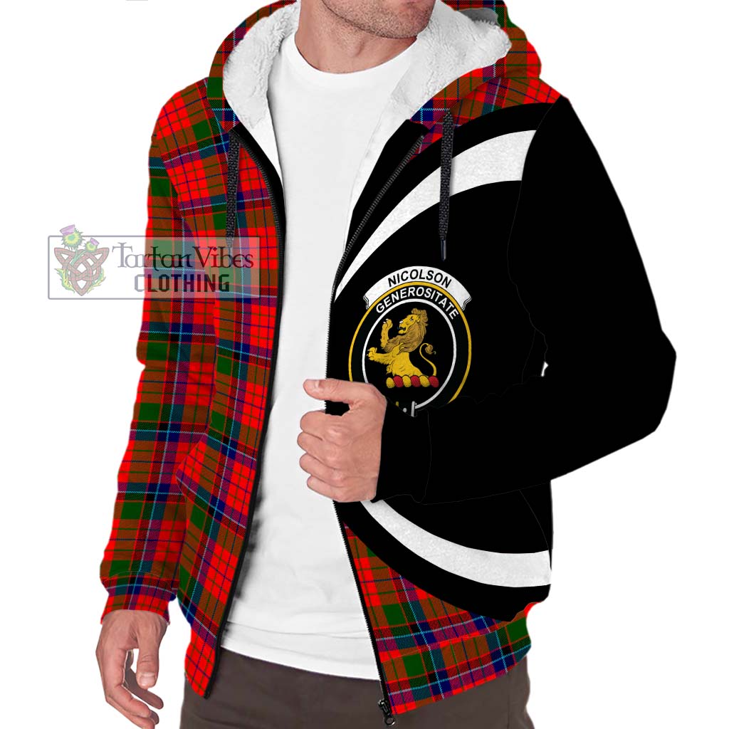 Nicolson Modern Tartan Sherpa Hoodie with Family Crest Circle Style Unisex S - Tartan Vibes Clothing